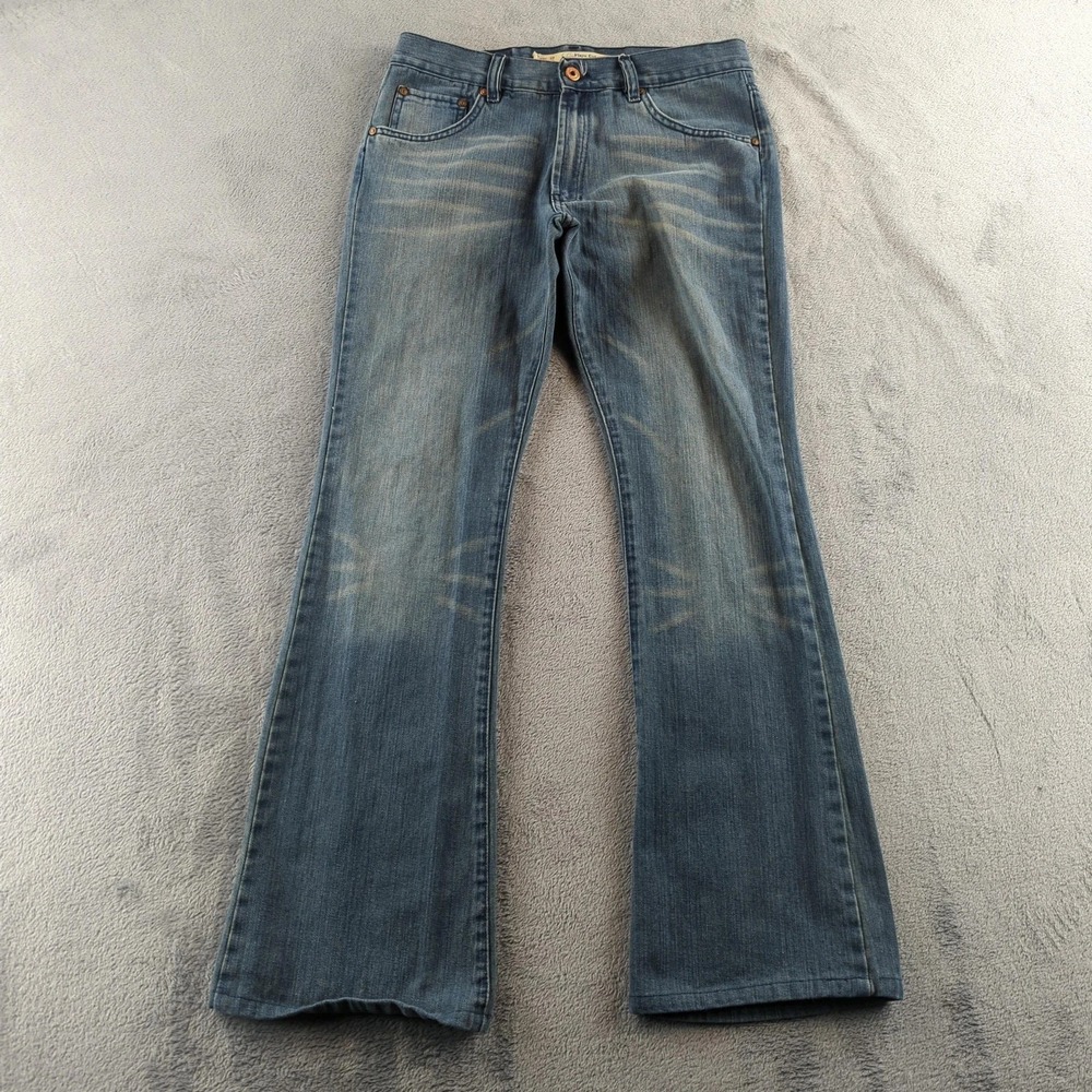 Zara‎ Jeans Flare Jeans Womens 31 Blue Low Rise Stretch Faded Denim Bootcut